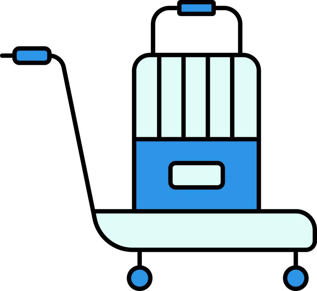 Luggage Bag On Push Cart Icon In Blue Color. vector