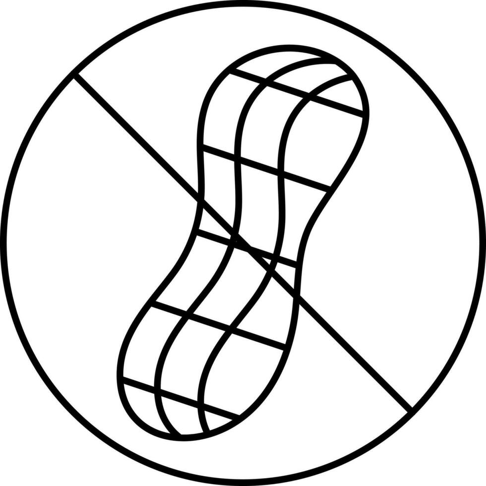 Stop Peanut Icon In Black Line Art. vector