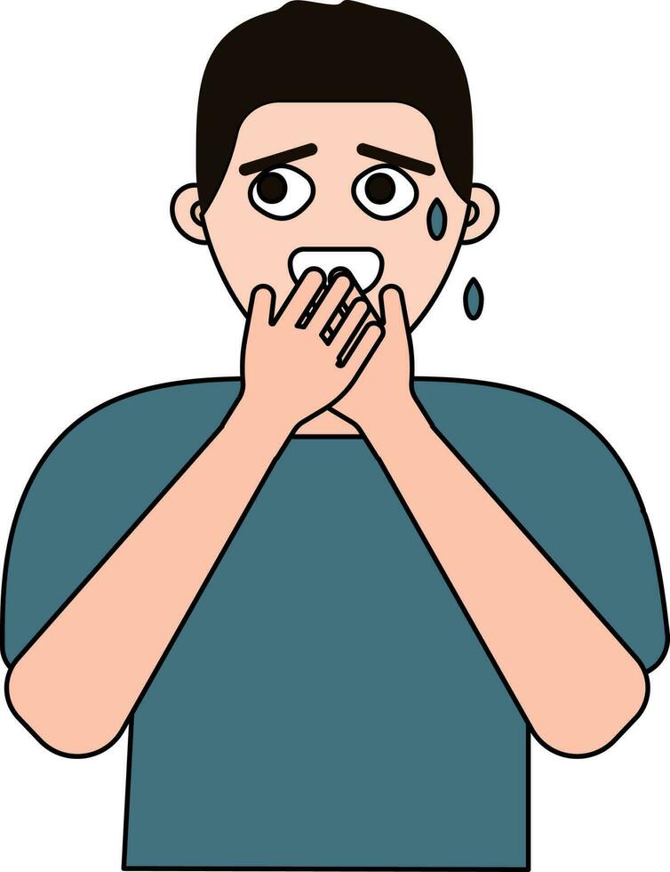 Blue And Peach Color Afraid Man Icon. vector
