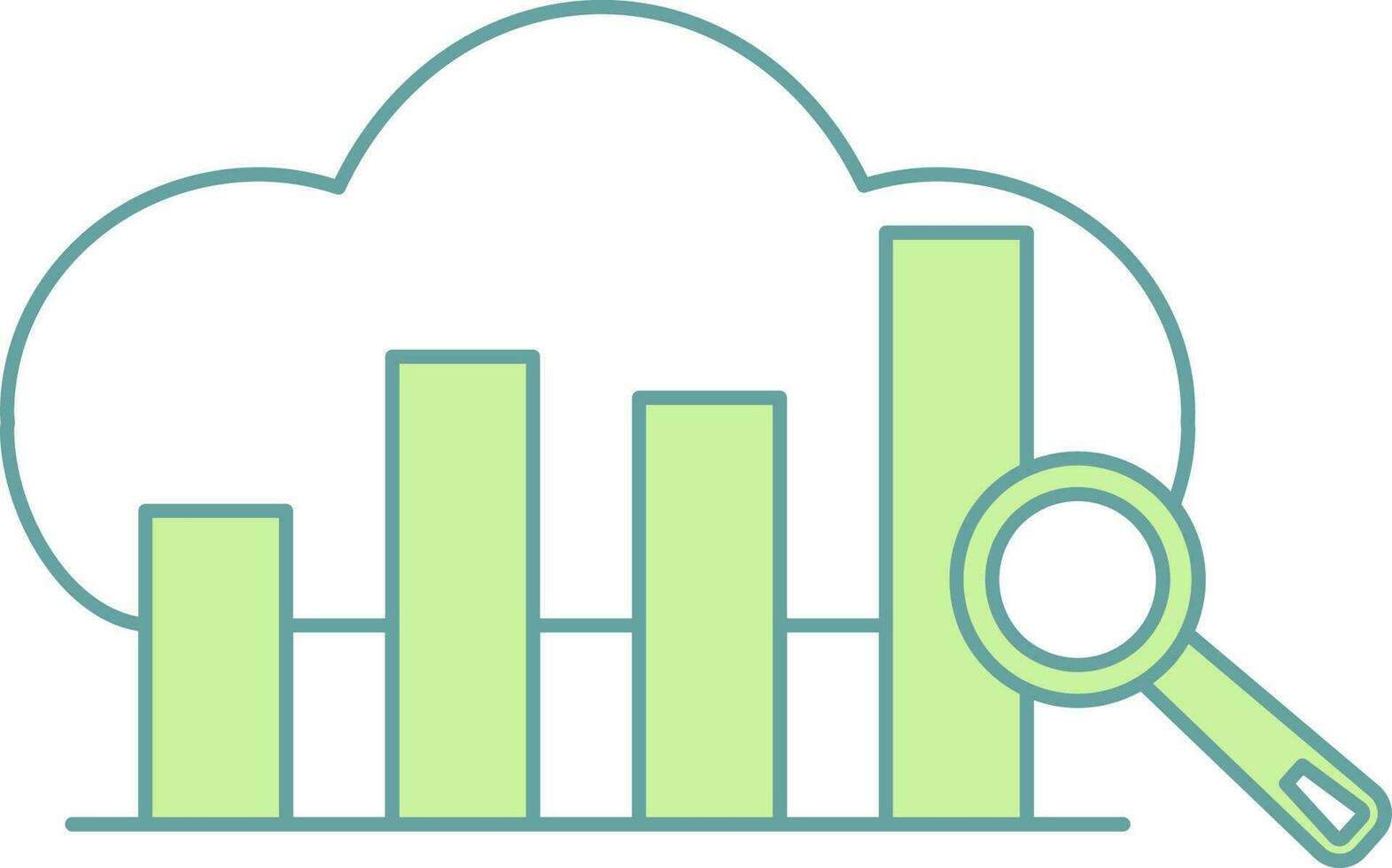 Cloud With Searching Bar Graph Icon In Green And White Color. vector