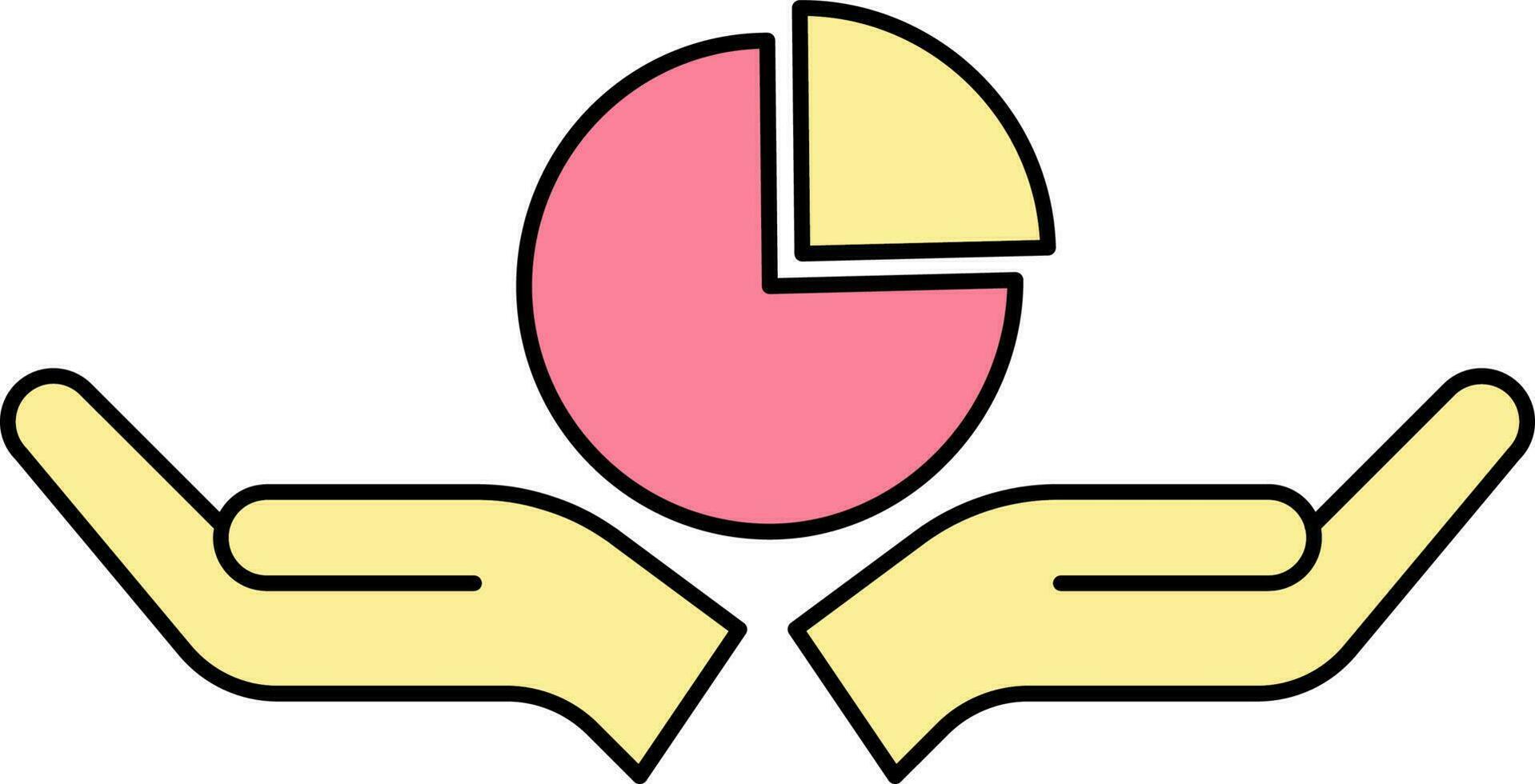 Illustration Of Hands With Pie Chart Icon In Pink And Yellow Color. vector