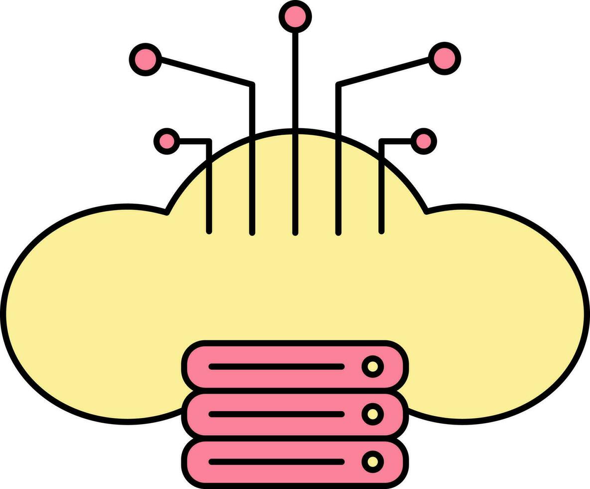 Illustration Cloud Computing With Server Icon In Pink And Yellow Color. vector