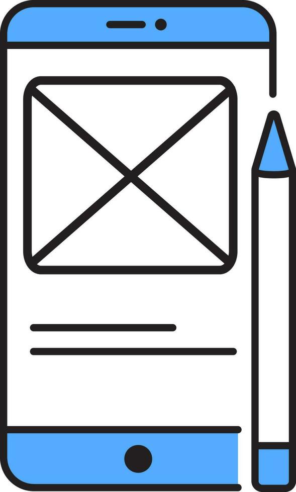 Edit Phone Wireframe Icon In Blue And White Color. vector