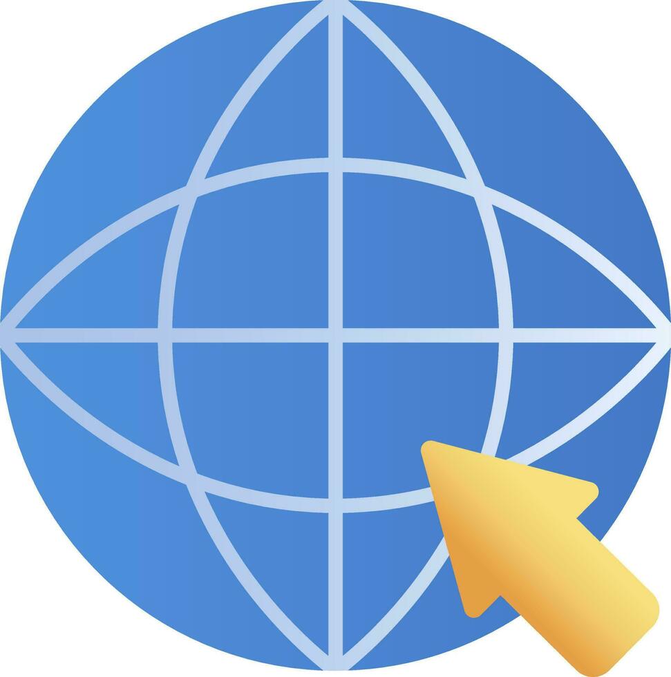 Globe With Cursor Icon In Blue And Yellow Color. vector