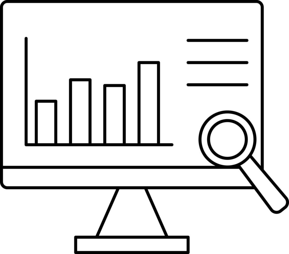 Linear Style Searching Data Analysis In Computer Icon. vector