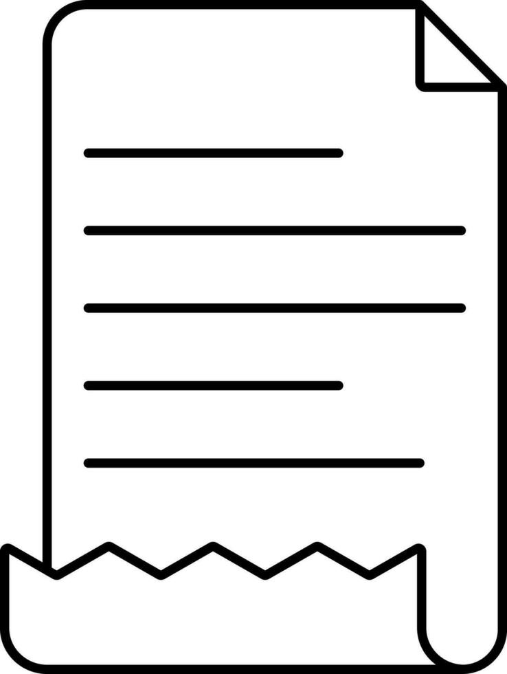 Receipt Paper Flat Icon In Black Line Art. vector