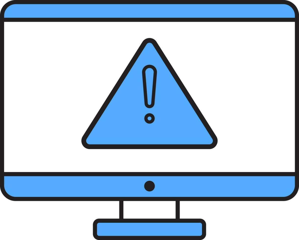 Blue And White Color Warning Sign In Desktop Icon. vector