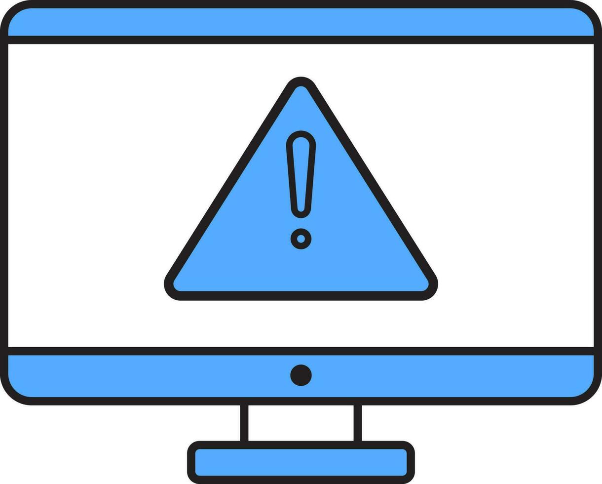 Blue And White Color Warning Sign In Desktop Icon. vector