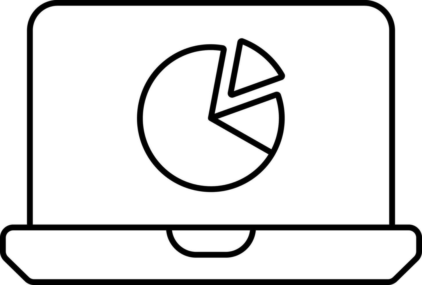 Linear Style Pie Chart In Laptop Flat Icon. vector