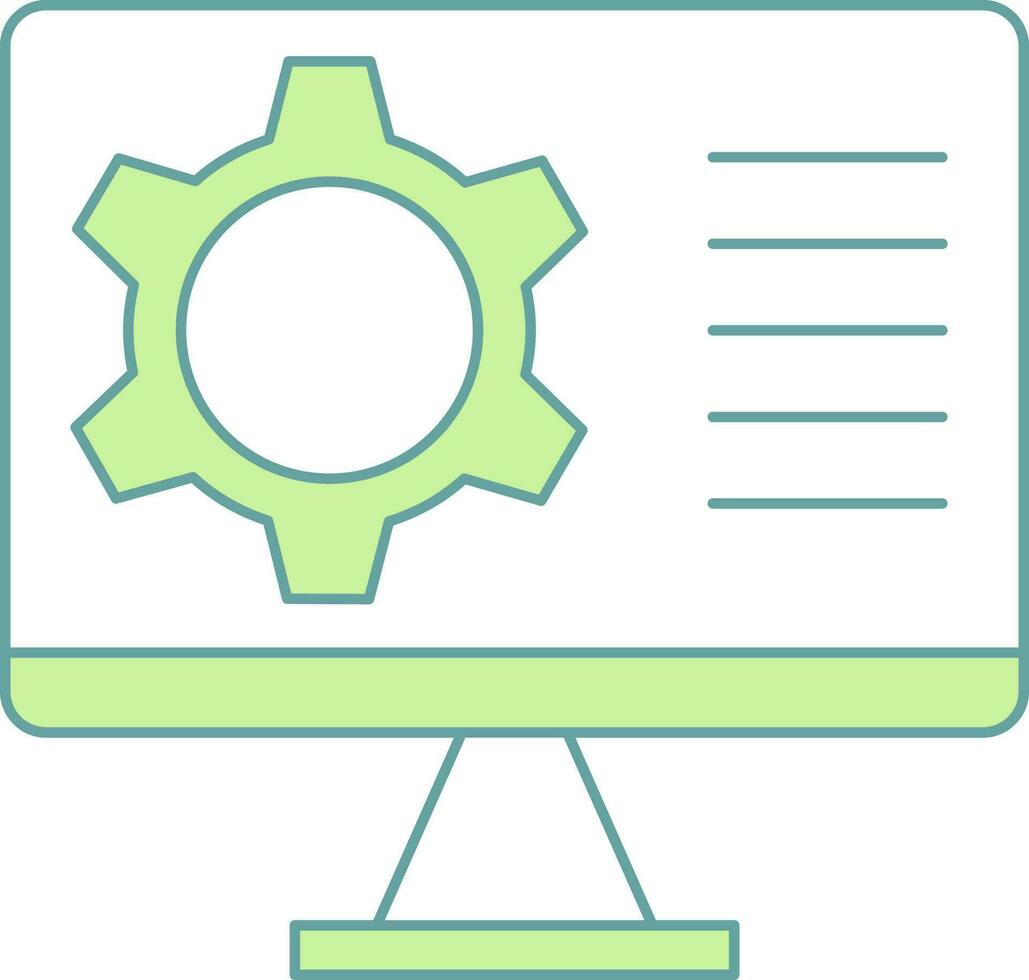 Computer Setting Icon Or Symbol In Green And White Color. vector