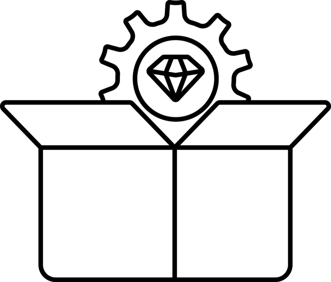 diamante embalaje con rueda dentada icono en negro describir. vector