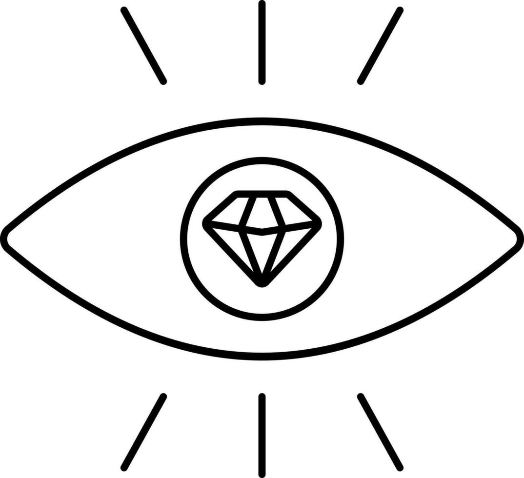 Diamond Eye Icon In Black Line Art. vector