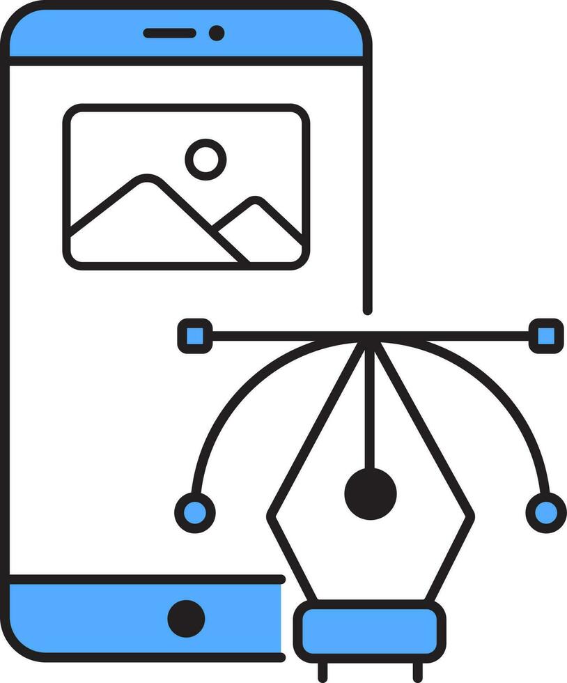 Blue And White Color Pen Tool In Smartphone Icon. vector