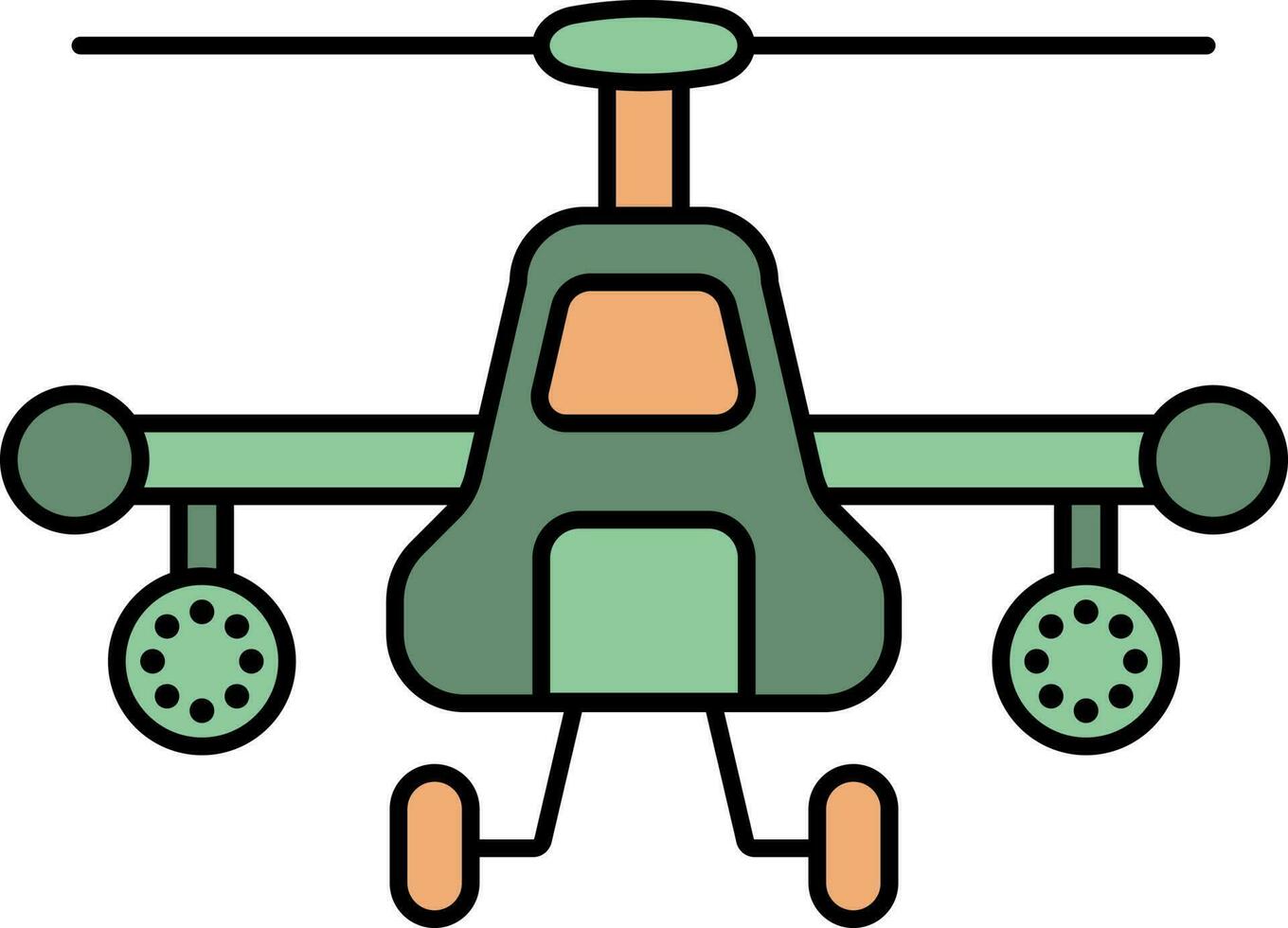 Combat Helicopter Icon In Green And Orange Color. vector