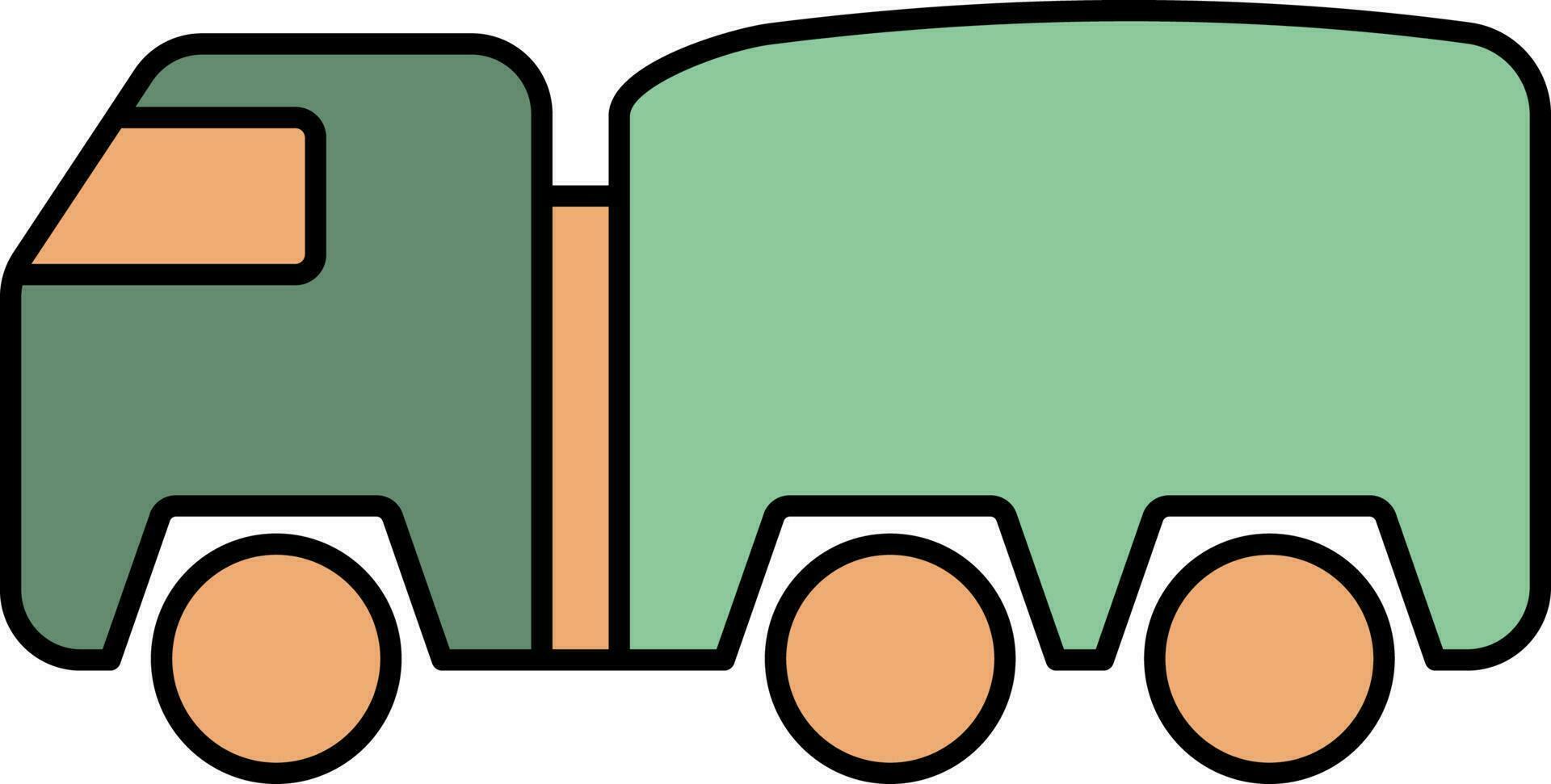 Military Truck Icon In Green And Orange Color. vector