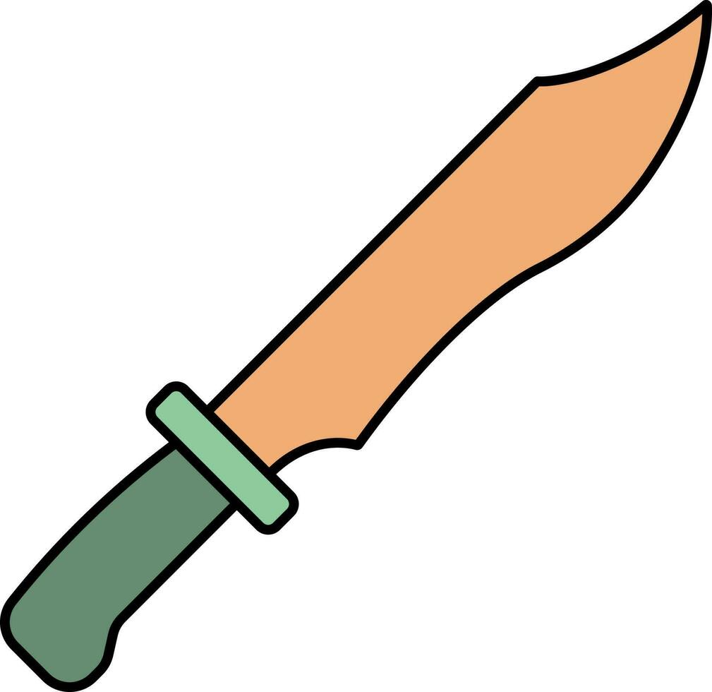 Military Knife Icon Green And Orange Color. vector
