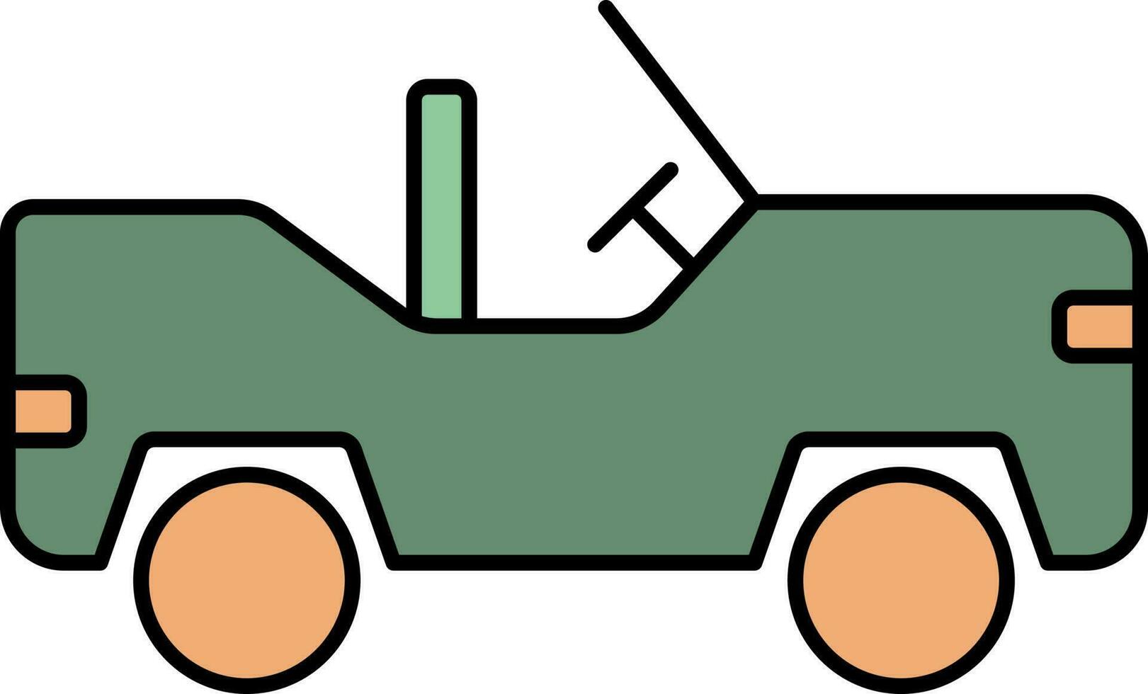 Open Jeep Icon In Green And Orange Color. vector