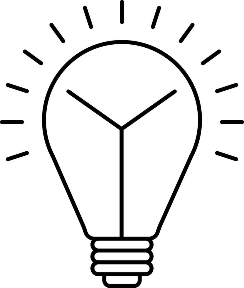 Illuminated Light Bulb Icon In Black Line Art. vector