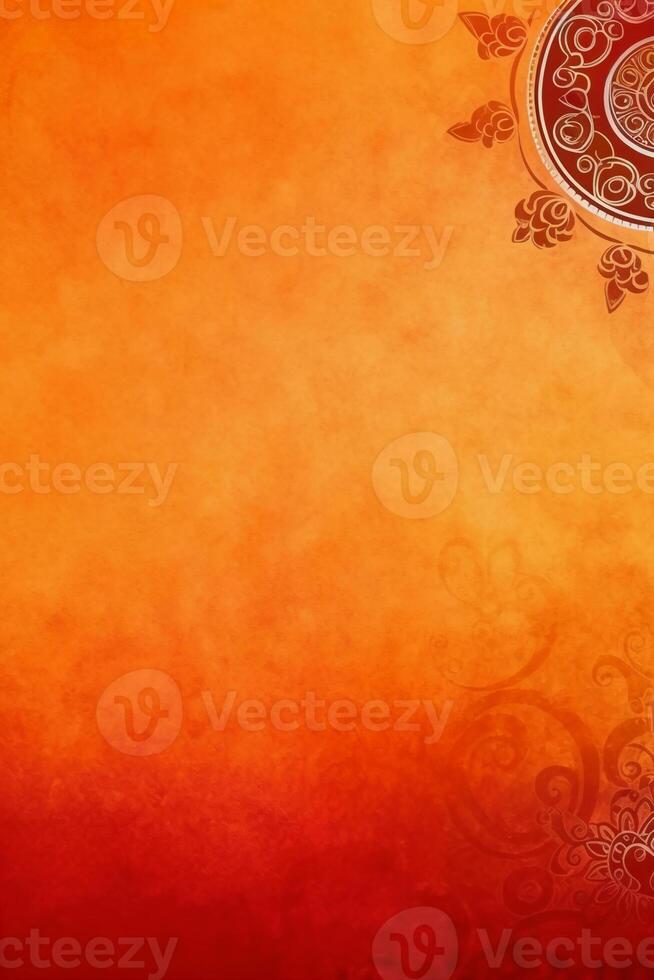 orange Pantone color background paper texture Rangoli pattern painting. photo