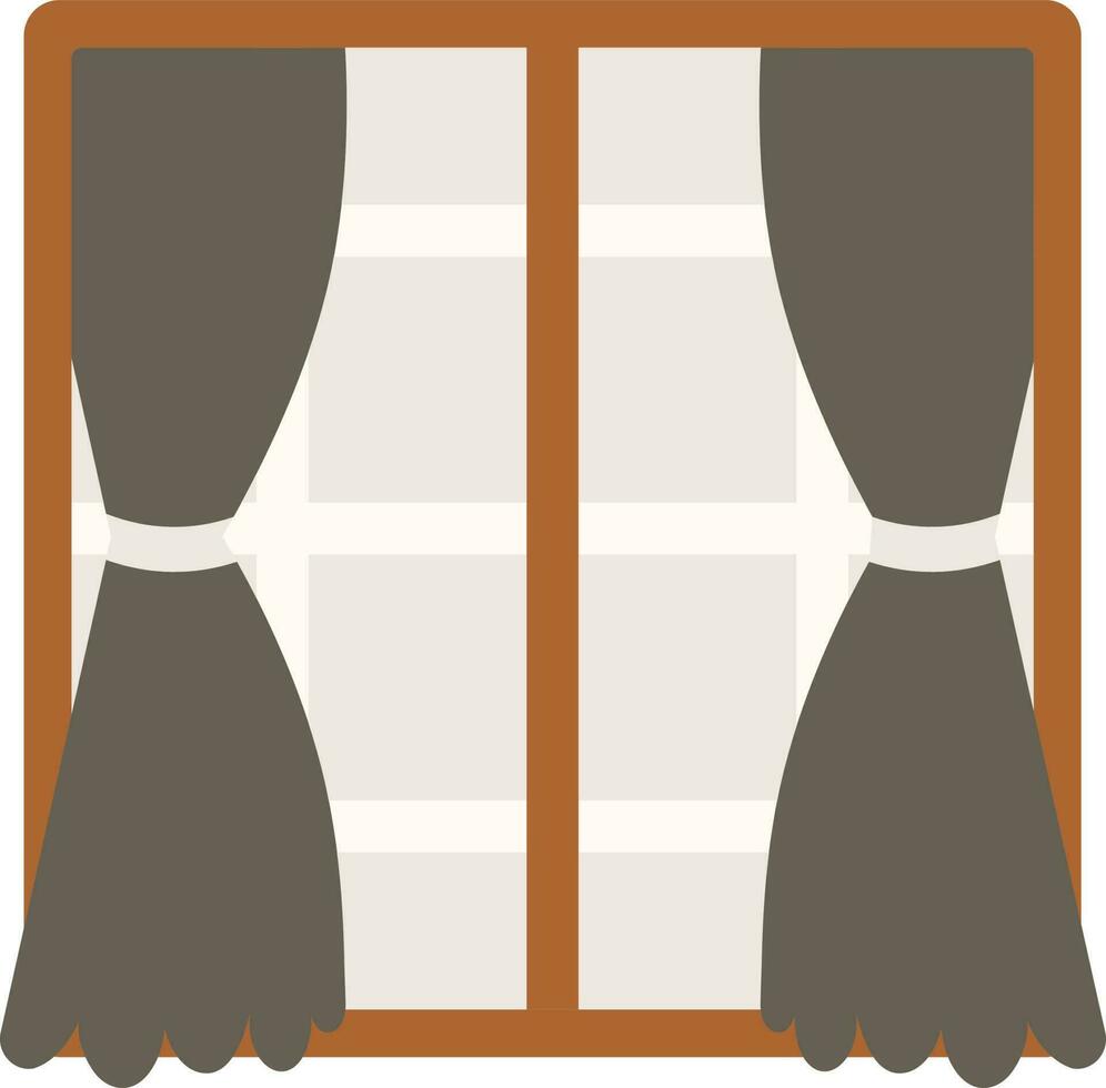 Window With Curtains Icon In Gray And Brown Color. vector