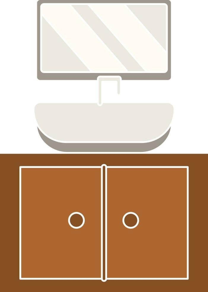 Sink Mirror Icon In Gray And Brown Color. vector