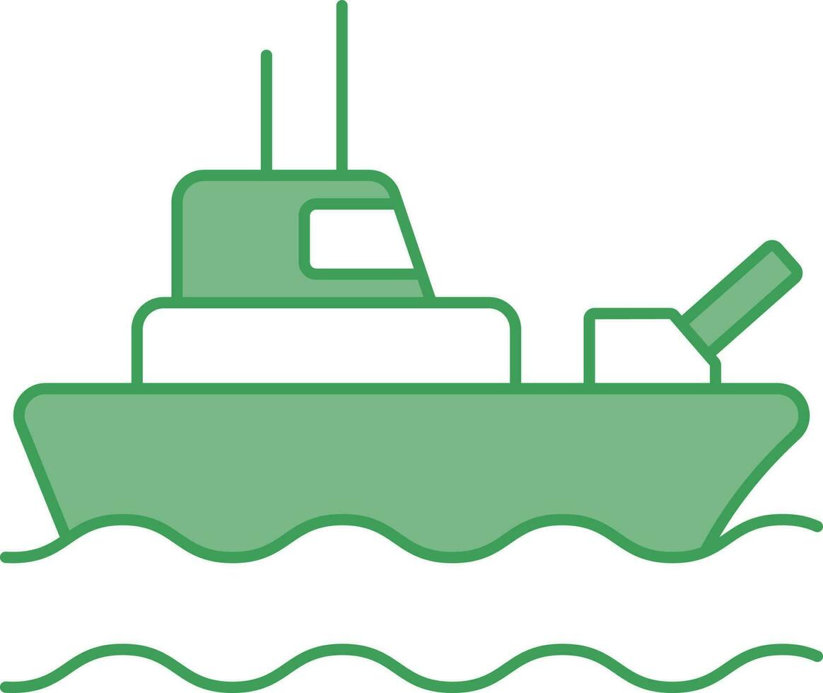 Warship Icon In Green And White Color. vector