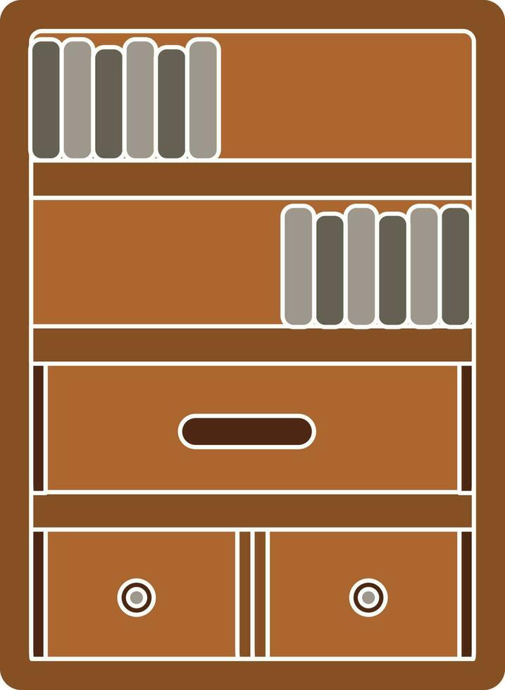 Illustration Of Bookshelf Icon In Gray And Brown Color. vector