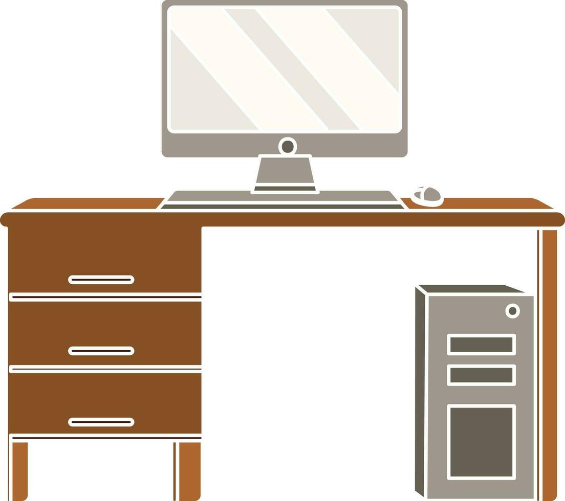 Isolated Computer Desk Icon In Gray And Brown Color. vector