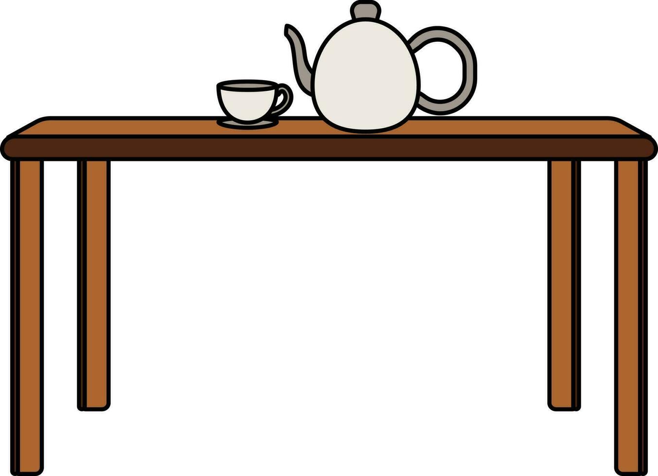 Gray And Brown Cup And Teapot On Table Icon. vector