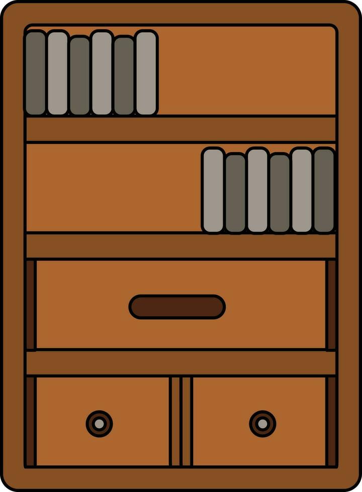 Illustration Of Bookshelf Icon In Gray And Brown Color. vector