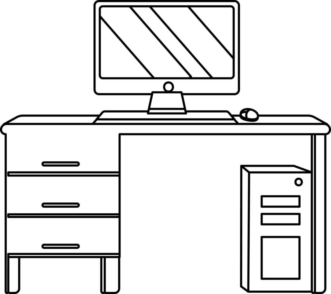 Stroke Style Isolated Computer Desk Icon. vector