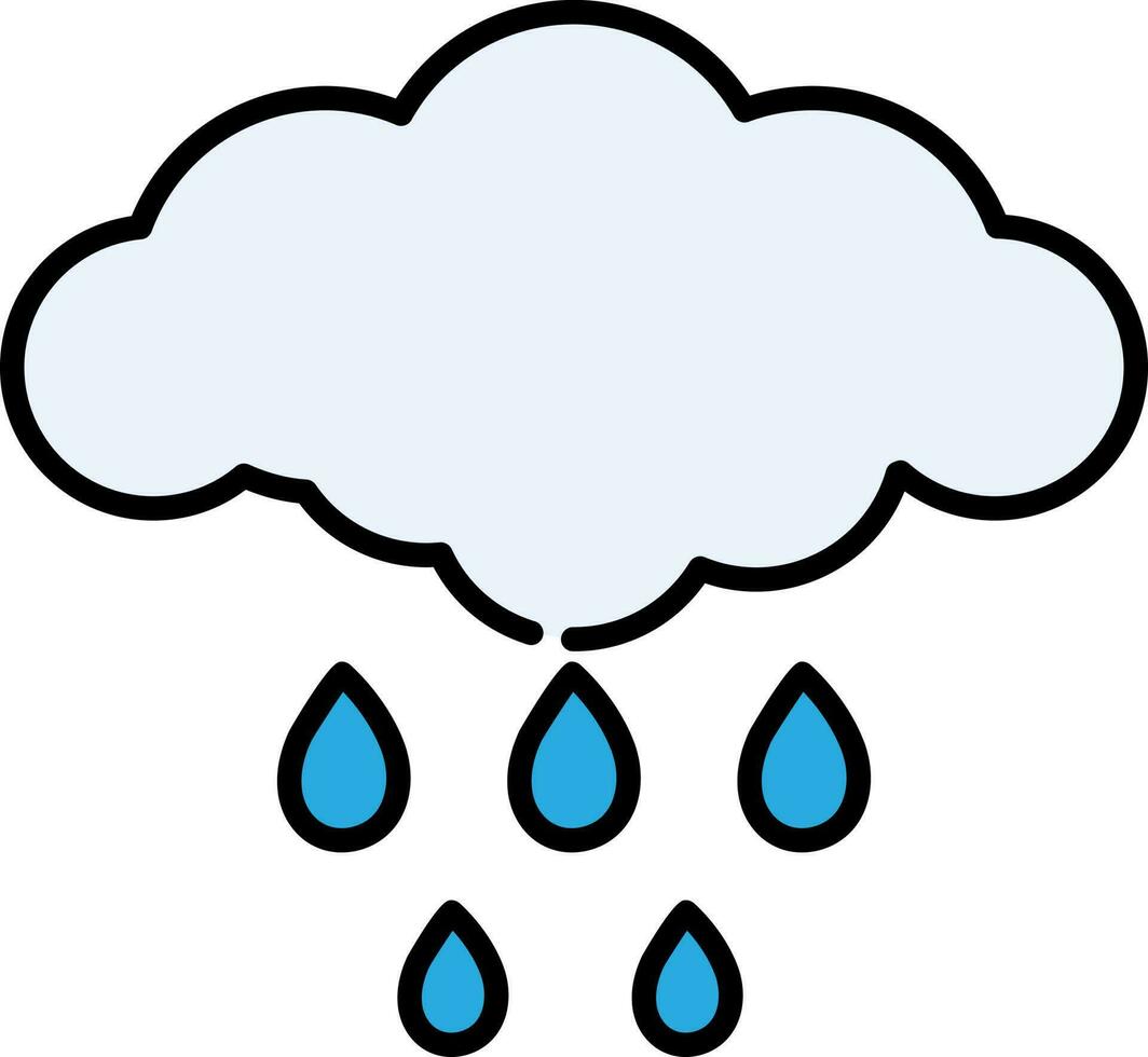 Isolated Rainy Cloud Icon In Blue Color. vector