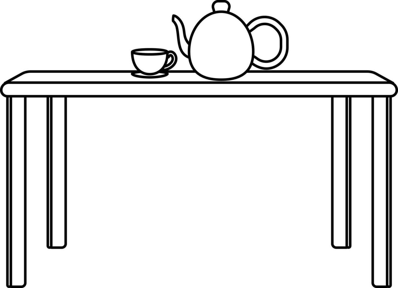 Linear Style Cup And Teapot On Table Icon. vector