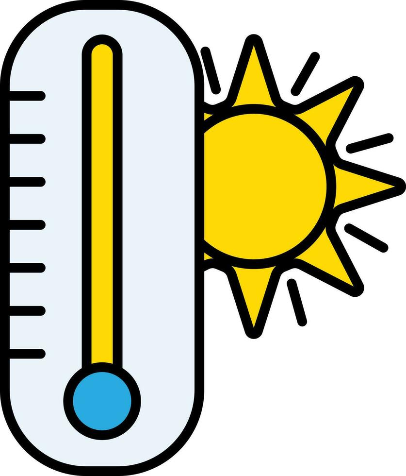 Hot Thermometer Icon Or Symbol In Blue And Yellow Color. vector