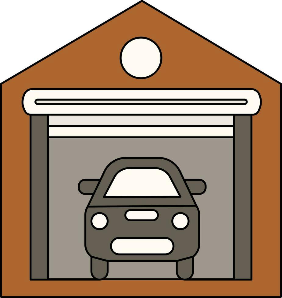 Gray And Brown Vehicle Garage Icon Or Symbol. vector