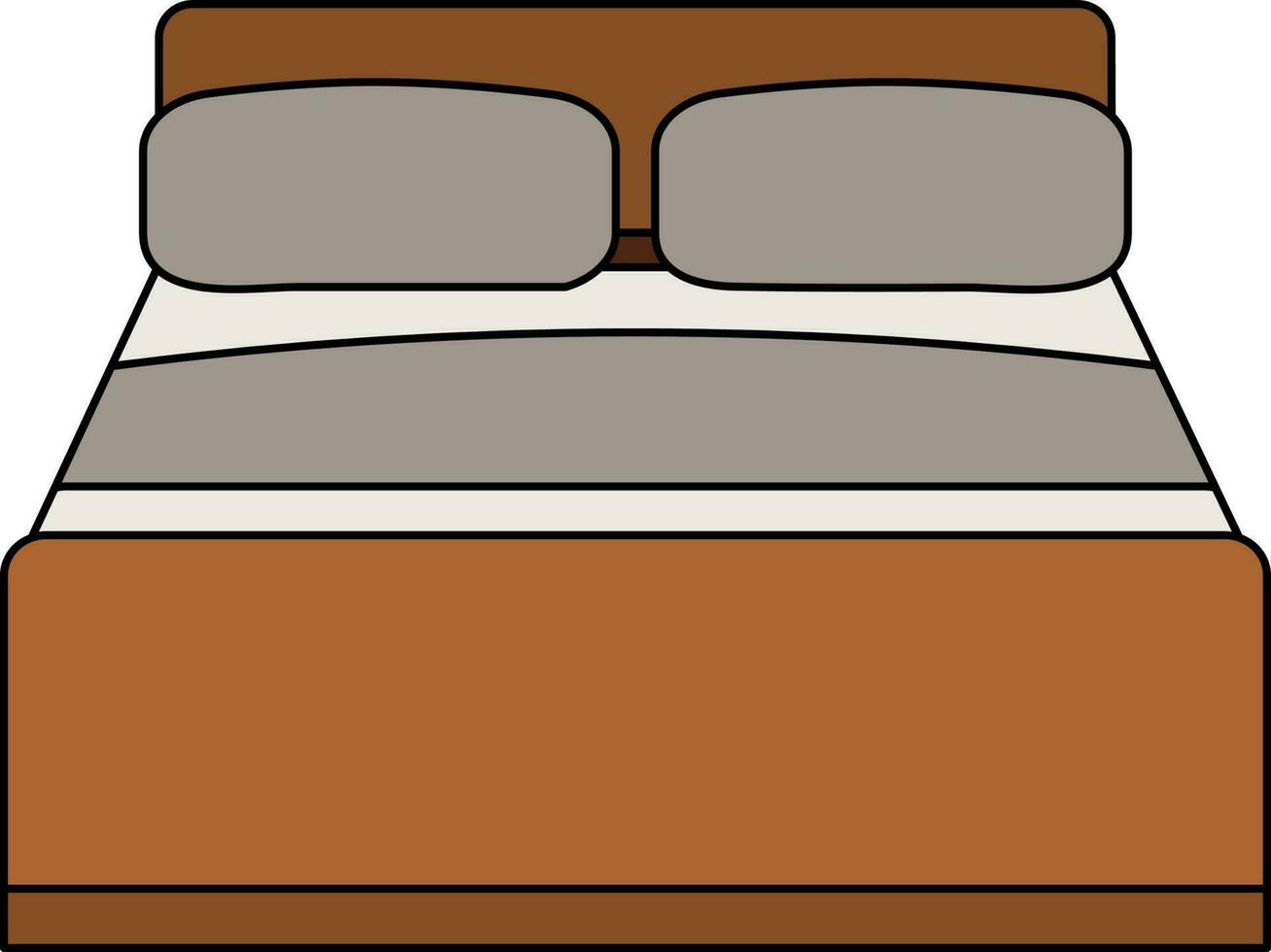 Double Bed Icon Or Symbol In Gray And Brown Color. vector