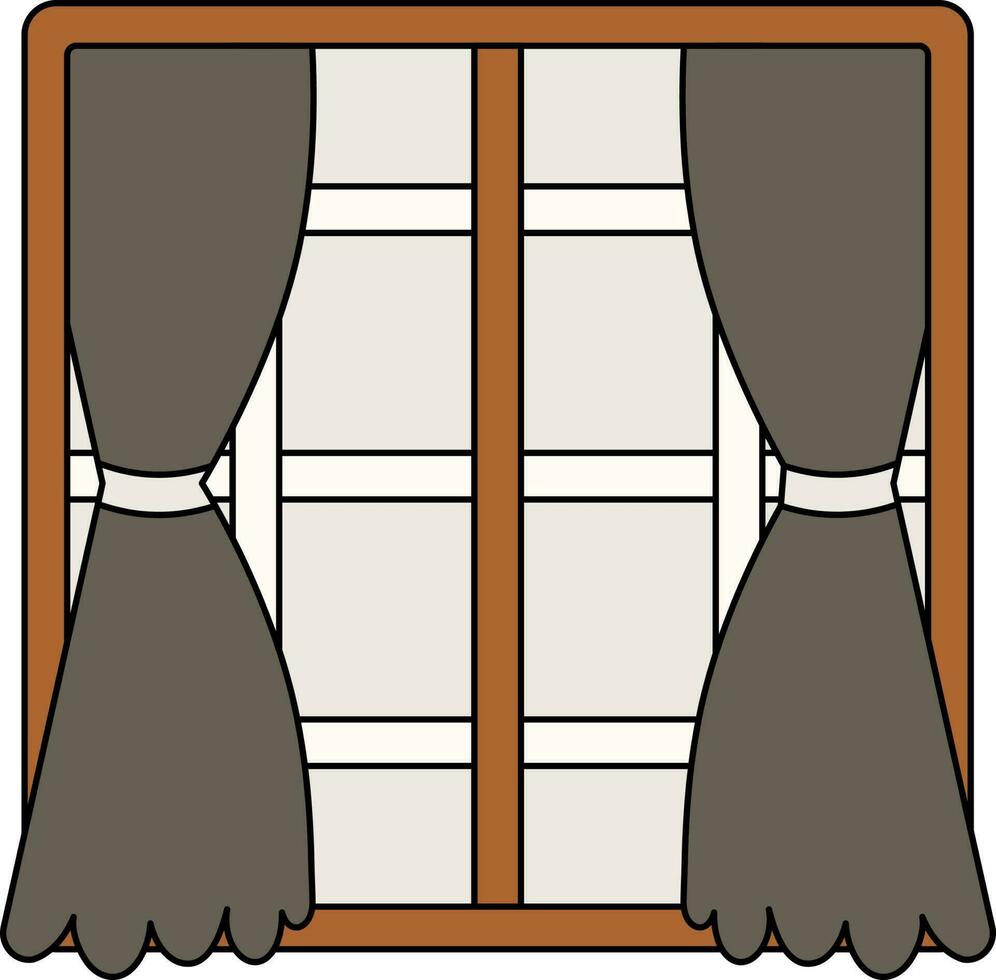 ventana con cortinas icono en gris y marrón color. vector