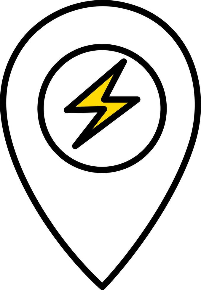 Isolated Map Pin And Lightning Bolt Icon In Yellow And White Color. vector
