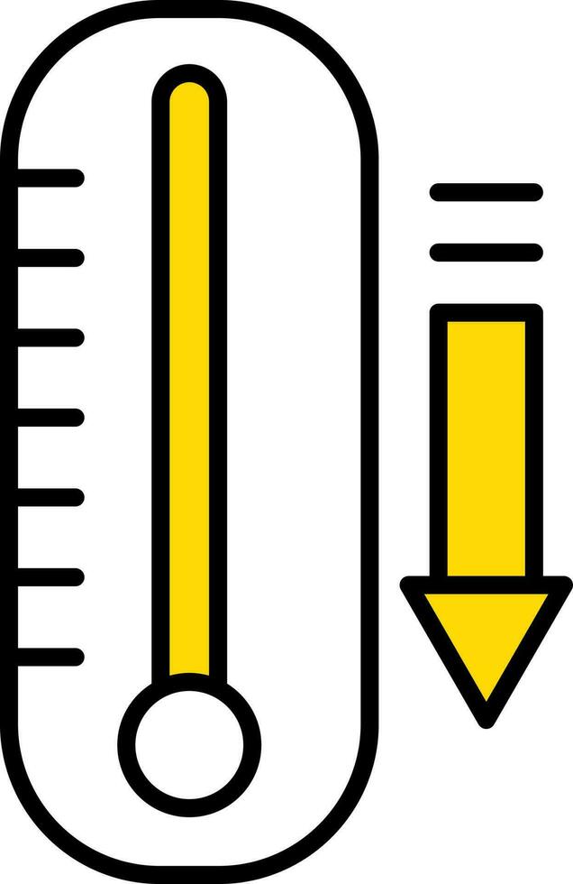 temperatura que cae icono en amarillo y blanco color. vector