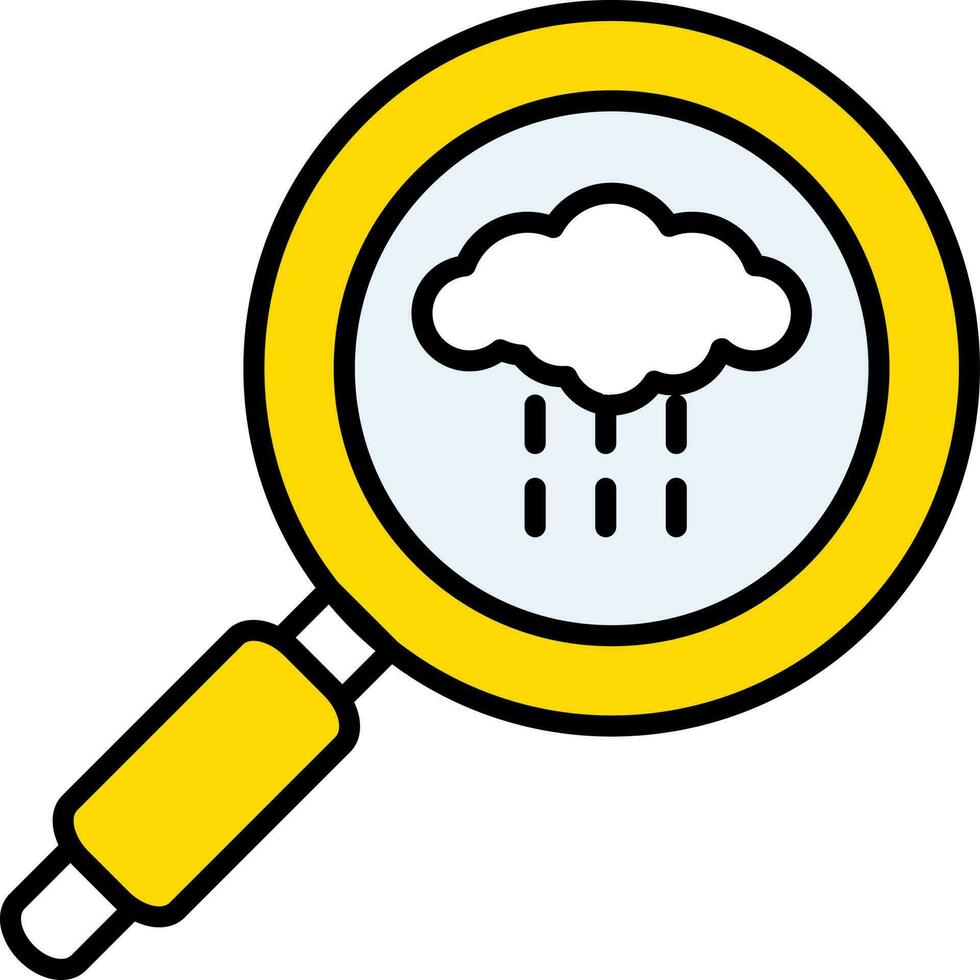 Searching Rainy Weather Icon In Yellow And White Color. vector