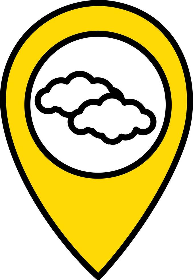 Cloud Location Pin Icon In Yellow And White Color. vector