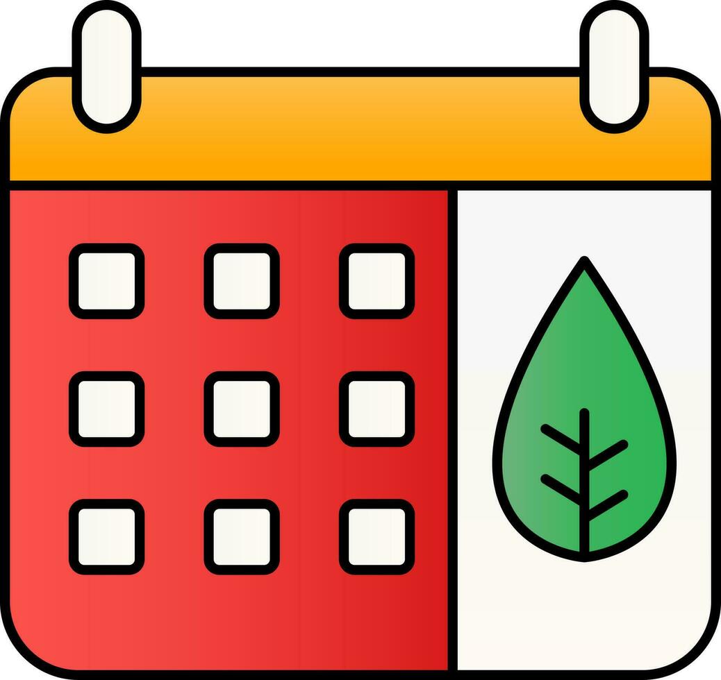 hoja símbolo en calendario vistoso icono. vector