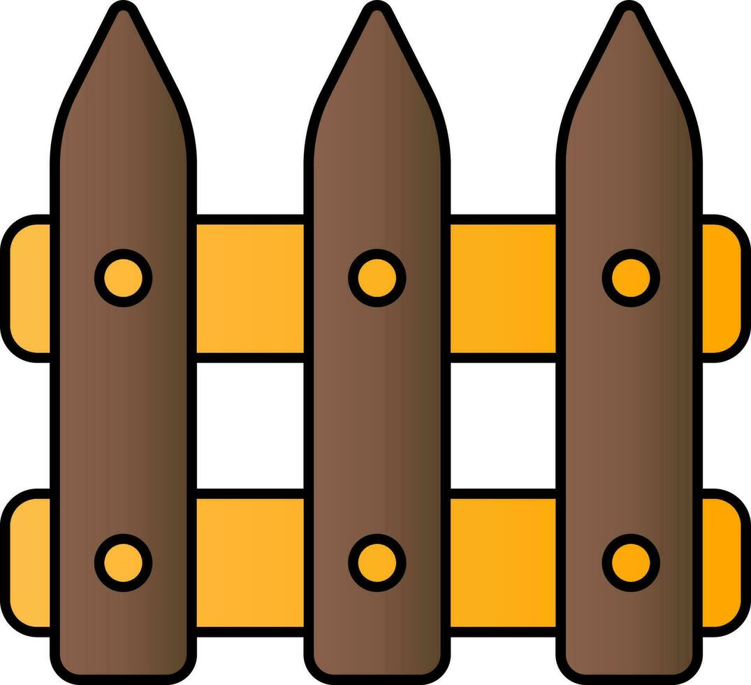 Brown And Yellow Fence Icon In Flat Style. vector