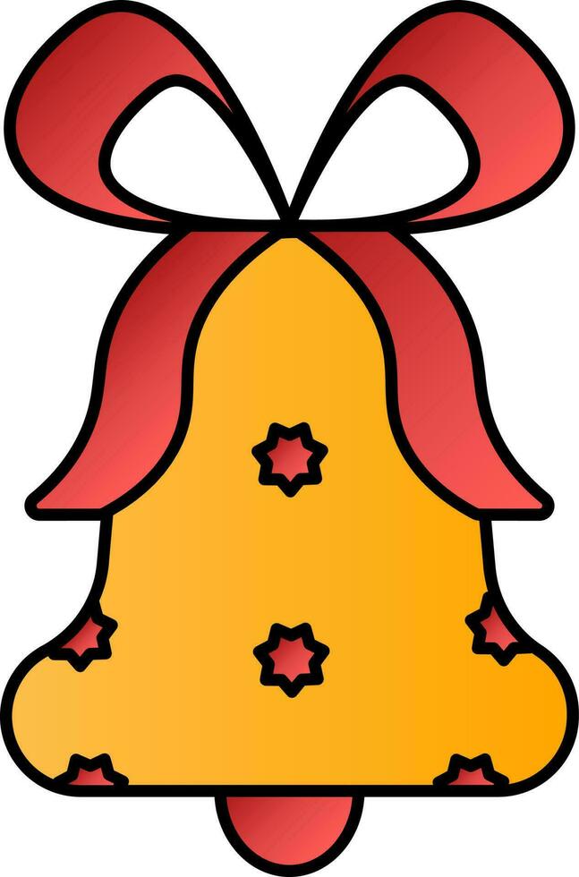 Stars Decorate Bell With Ribbon Icon In Yellow And Red Color. vector