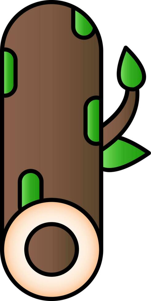 Wood Log With Leaves Icon In Green And Brown Color. vector