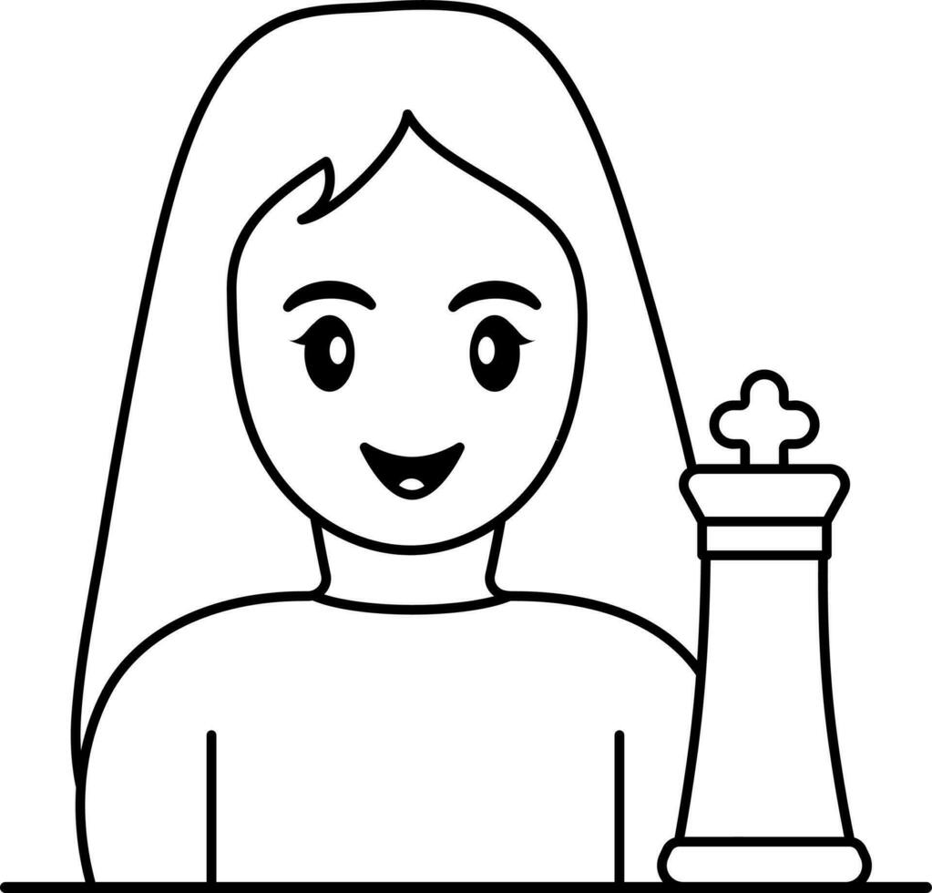 Female Chess Player Icon In Black Outline. vector