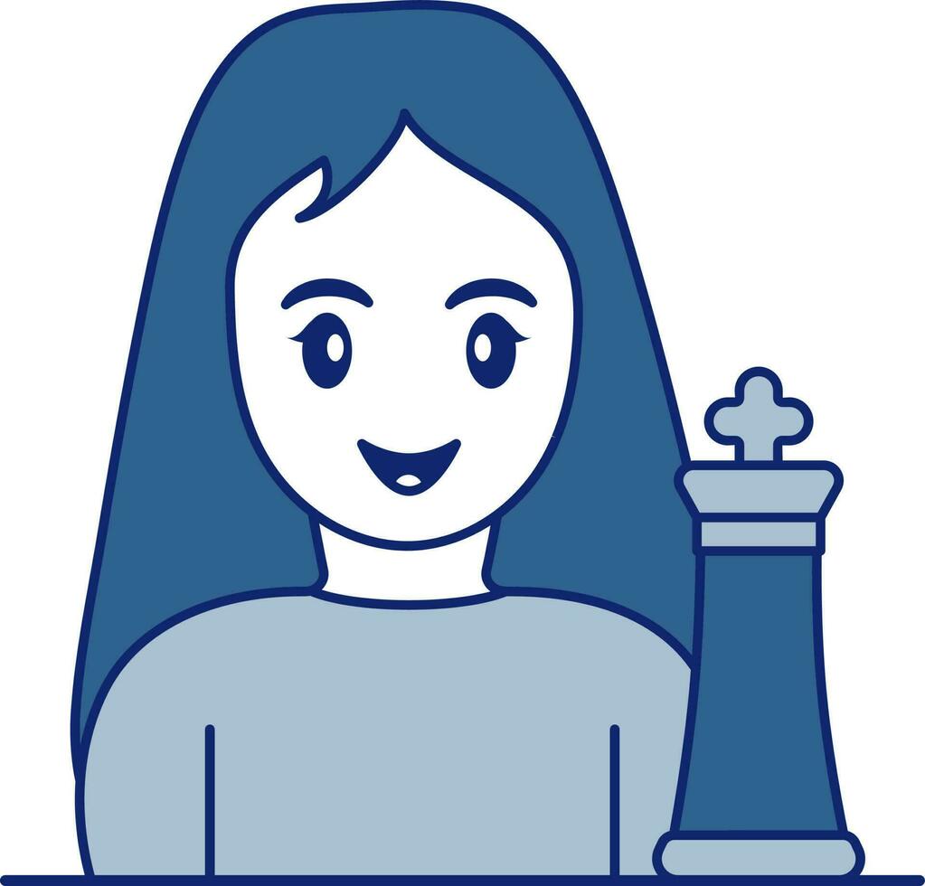 Female Chess Player Icon In Blue And White Color. vector