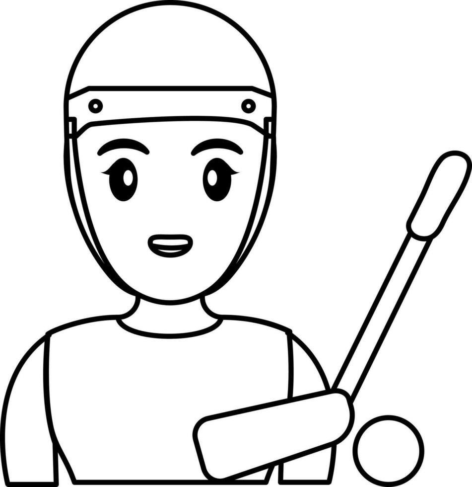 Girl Golf Player Icon In Black Line Art. vector