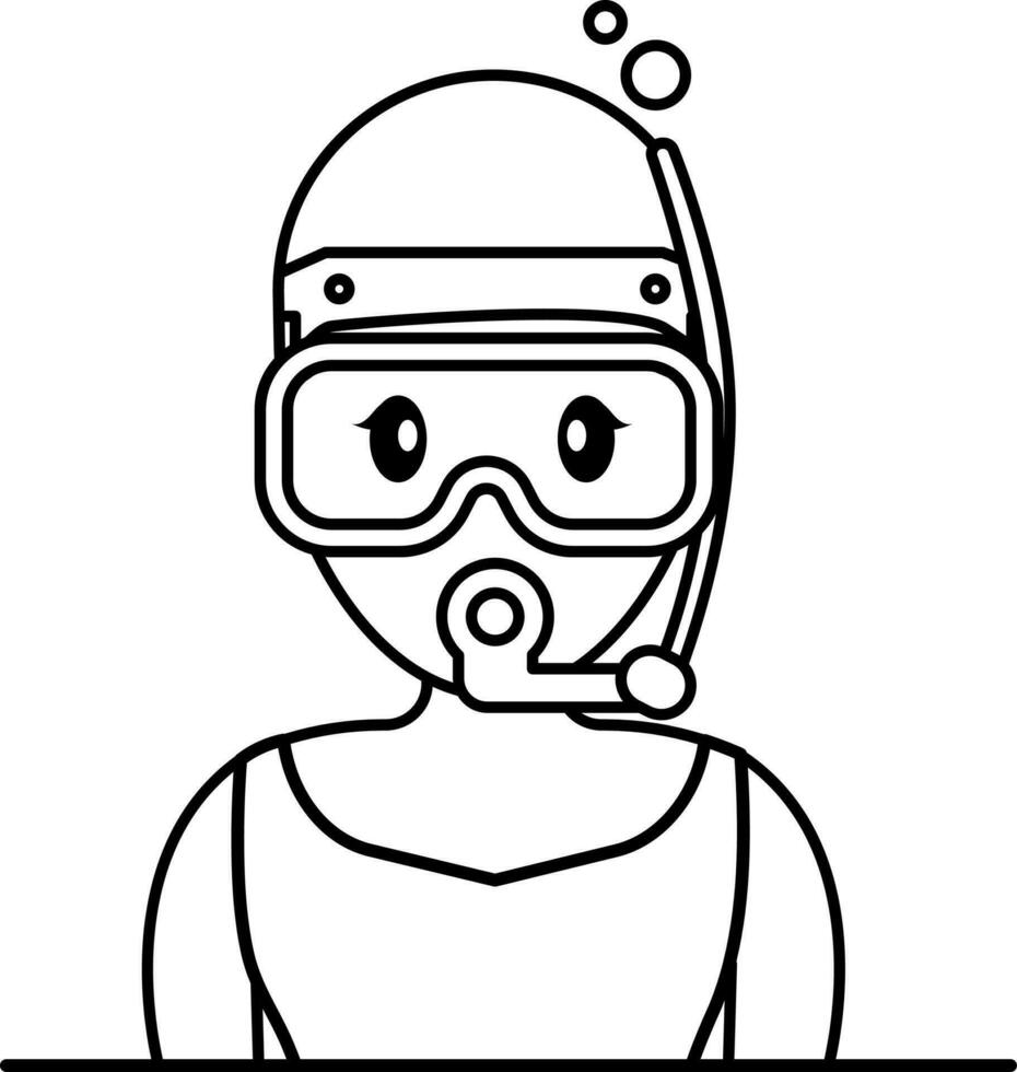 Female Scuba Diver Icon In Black Line Art. vector