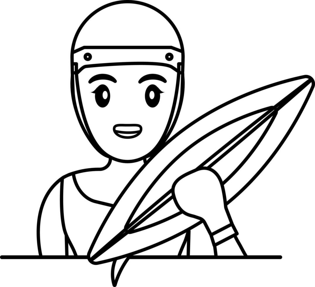Young Woman Surfer Icon In Black Line Art. vector